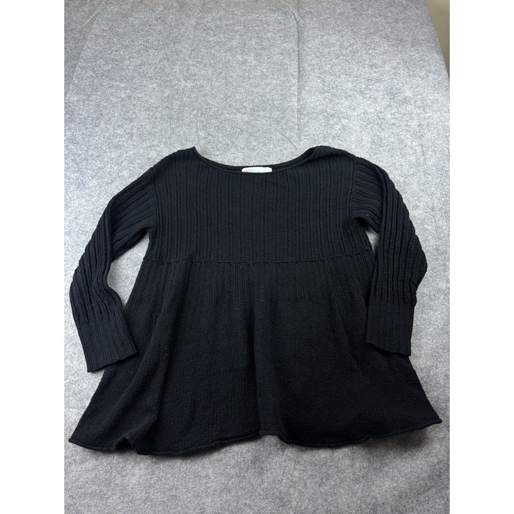 Free People FP Beach Sweater Black Women's XS Peplum Long Sleeve Knit Top Boho